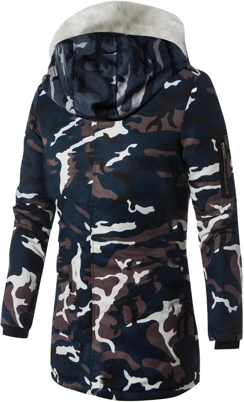 XIAXOGOOL Men's Winter Coats,Mens Long Winter Coats Camouflage Down Jacket Warm Hooded Windbreaker Insulated Thicken Jackets