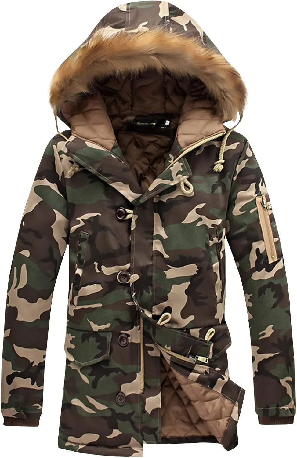 XIAXOGOOL Men's Winter Coats,Mens Long Winter Coats Camouflage Down Jacket Warm Hooded Windbreaker Insulated Thicken Jackets