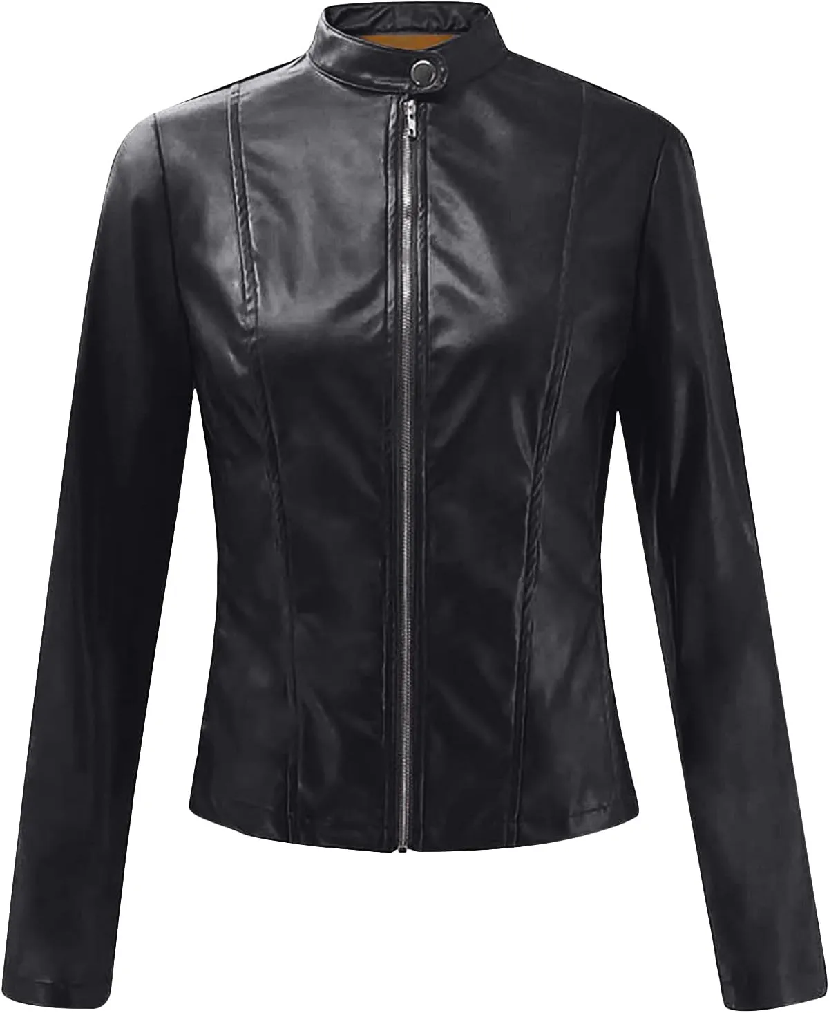 XUNRYAN Women's Faux Leather Jacket Winter Cropped Coats Lightweight Moto Biker Coat Short Motorcycle Jackets Outerwear