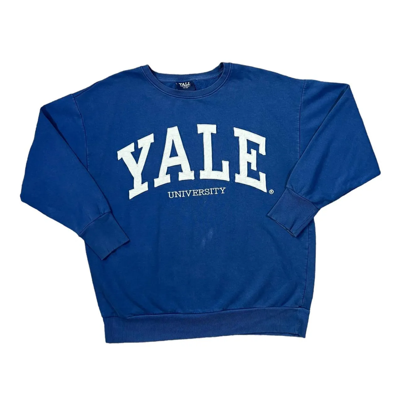 YALE UNIVERSITY Embroidered Big College Spellout Blue Crewneck Sweatshirt