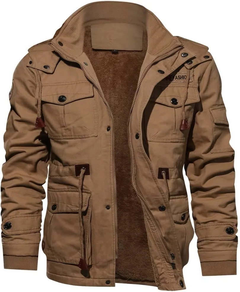 Ymosrh Jean Jacket for Men Men's Winter Cashmere Thickened Pocket Cotton Coat Outwear Breathable Motorcycle Jacket