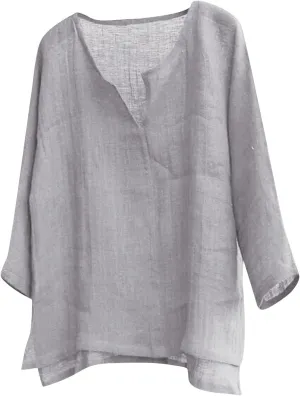Ymosrh Men's Hawaiian Shirts T-Shirt Cotton Linen Solid Color Loose V-Neck Long Sleeve Shirt Shirts
