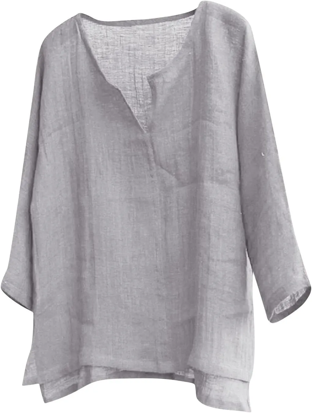Ymosrh Men's Hawaiian Shirts T-Shirt Cotton Linen Solid Color Loose V-Neck Long Sleeve Shirt Shirts