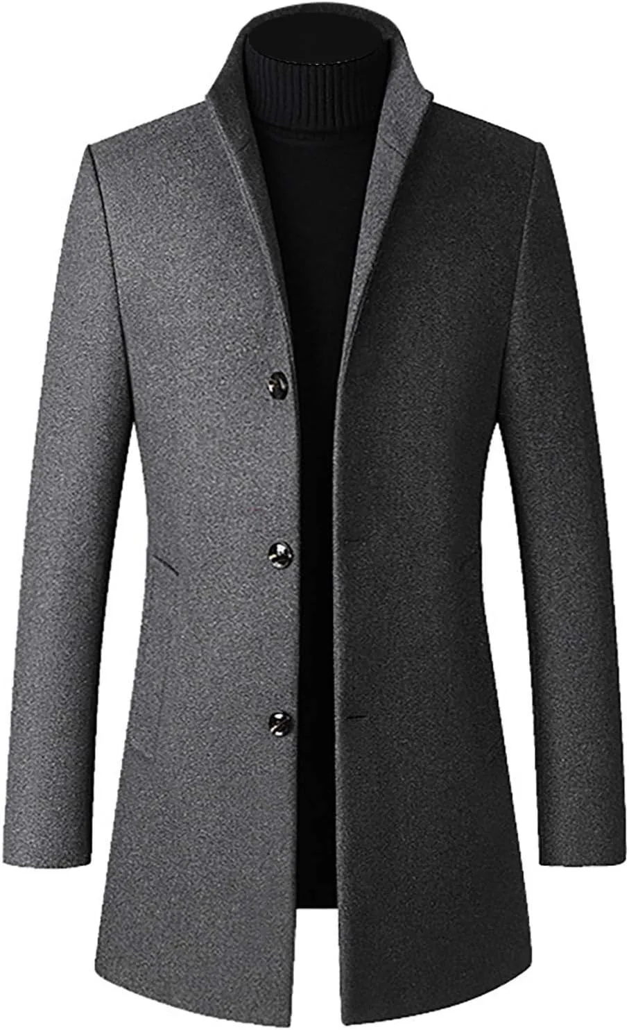 Ymosrh Motorcycle Jacket Men Slim-Fit Woolen Coat with Stand-Collar Solid Color Coat Mens Waterproof Jacket