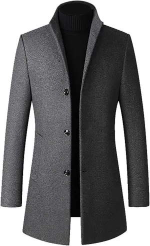 Ymosrh Motorcycle Jacket Men Slim-Fit Woolen Coat with Stand-Collar Solid Color Coat Mens Waterproof Jacket