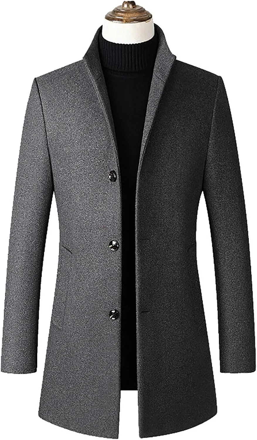 Ymosrh Motorcycle Jacket Men Slim-Fit Woolen Coat with Stand-Collar Solid Color Coat Mens Waterproof Jacket