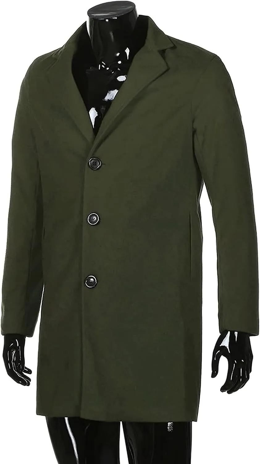 Ymosrh Winter Jackets for Men Formal Single Breasted Figuring Overcoat Long Wool Warm Jacket Outwear Mens