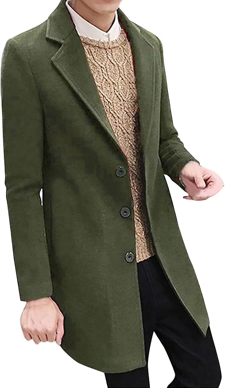 Ymosrh Winter Jackets for Men Formal Single Breasted Figuring Overcoat Long Wool Warm Jacket Outwear Mens