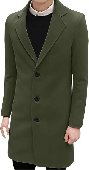 Ymosrh Winter Jackets for Men Formal Single Breasted Figuring Overcoat Long Wool Warm Jacket Outwear Mens