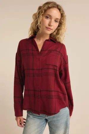Z Supply: River Plaid Button Up in Red Dahlia