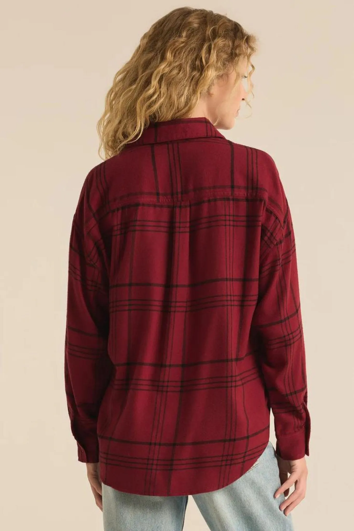 Z Supply: River Plaid Button Up in Red Dahlia