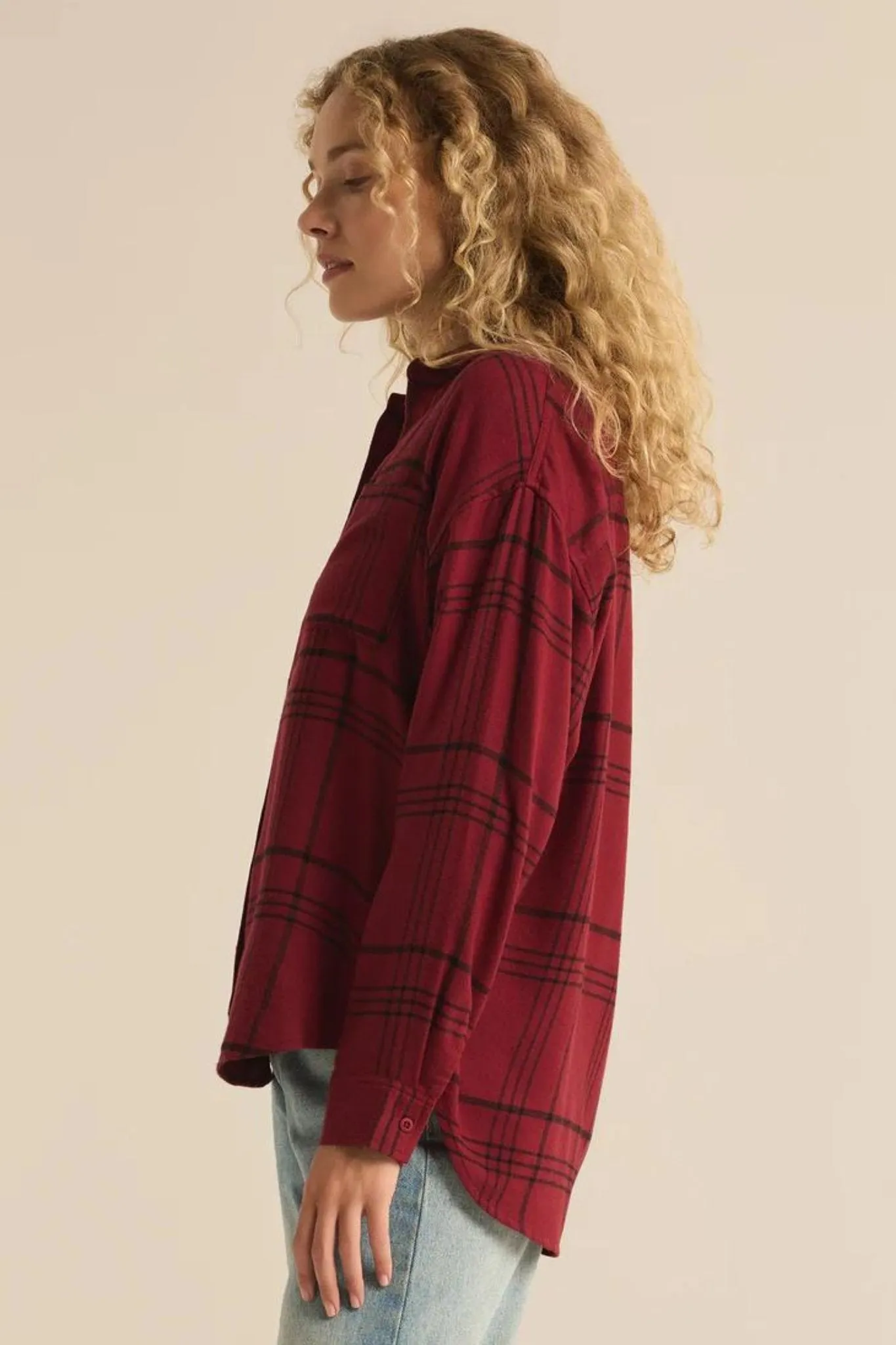 Z Supply: River Plaid Button Up in Red Dahlia