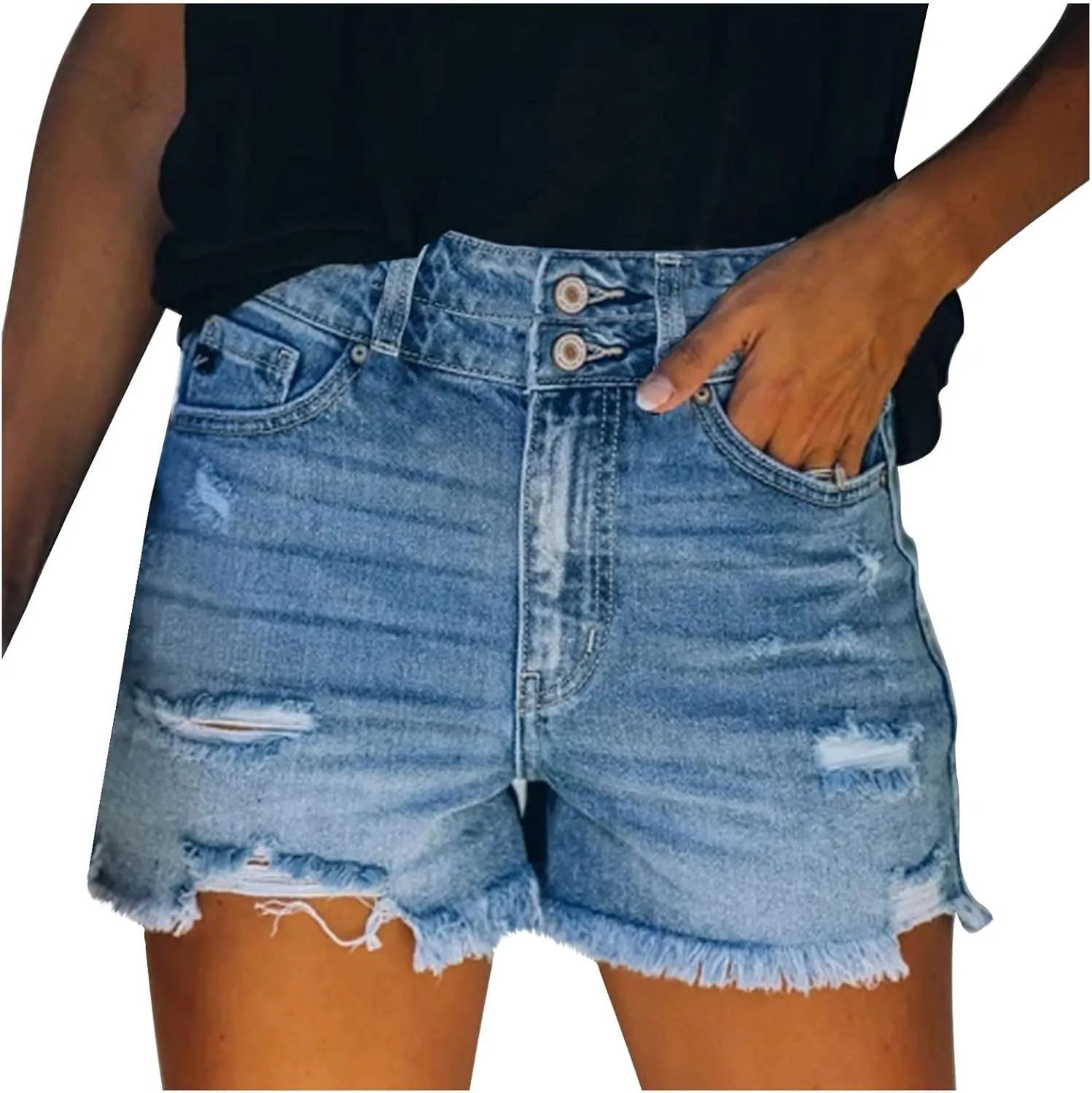 ZDRZK Womens Denim Shorts High Waisted Ripped Distressed Stretchy Jean Shorts with Pockets Dressy Casual Summer