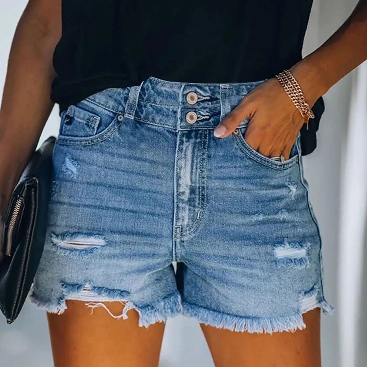 ZDRZK Womens Denim Shorts High Waisted Ripped Distressed Stretchy Jean Shorts with Pockets Dressy Casual Summer