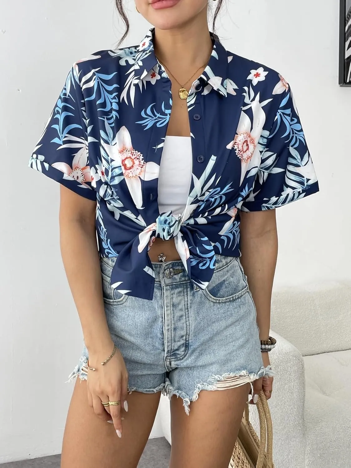 Zeagoo Womens Hawaiian Button Down Shirts Casual Floral Tropical Shirt