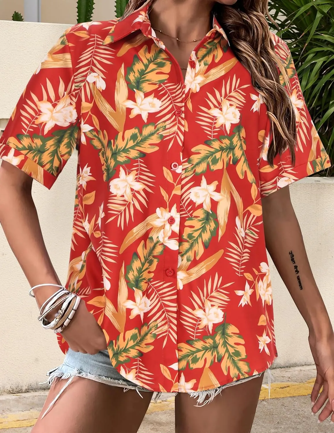Zeagoo Womens Hawaiian Button Down Shirts Casual Floral Tropical Shirt