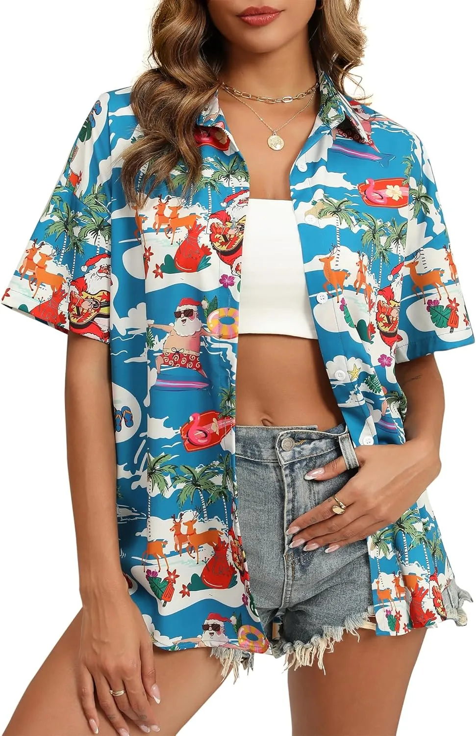 Zeagoo Womens Hawaiian Button Down Shirts Casual Floral Tropical Shirt