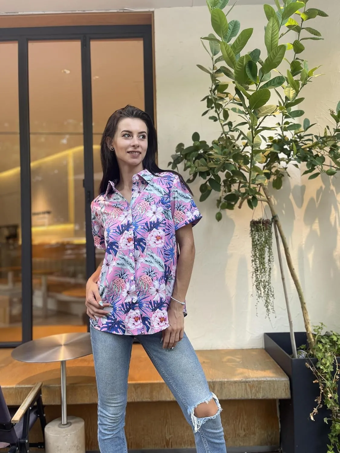 Zeagoo Womens Hawaiian Button Down Shirts Casual Floral Tropical Shirt