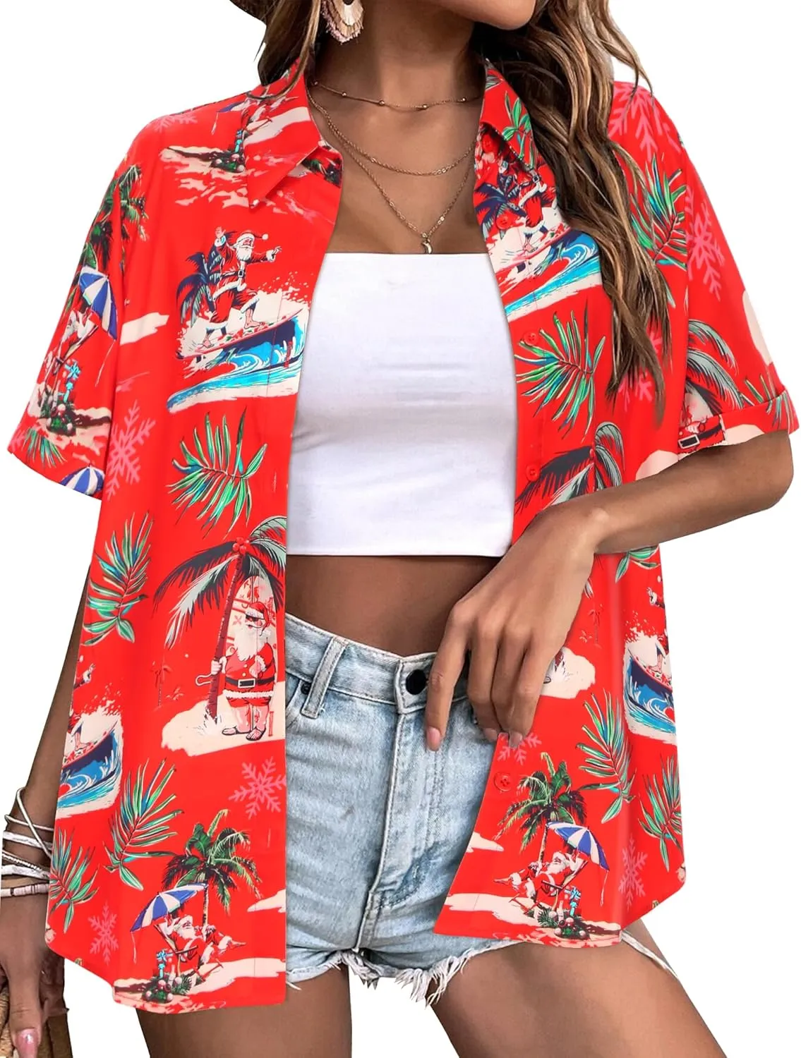 Zeagoo Womens Hawaiian Button Down Shirts Casual Floral Tropical Shirt