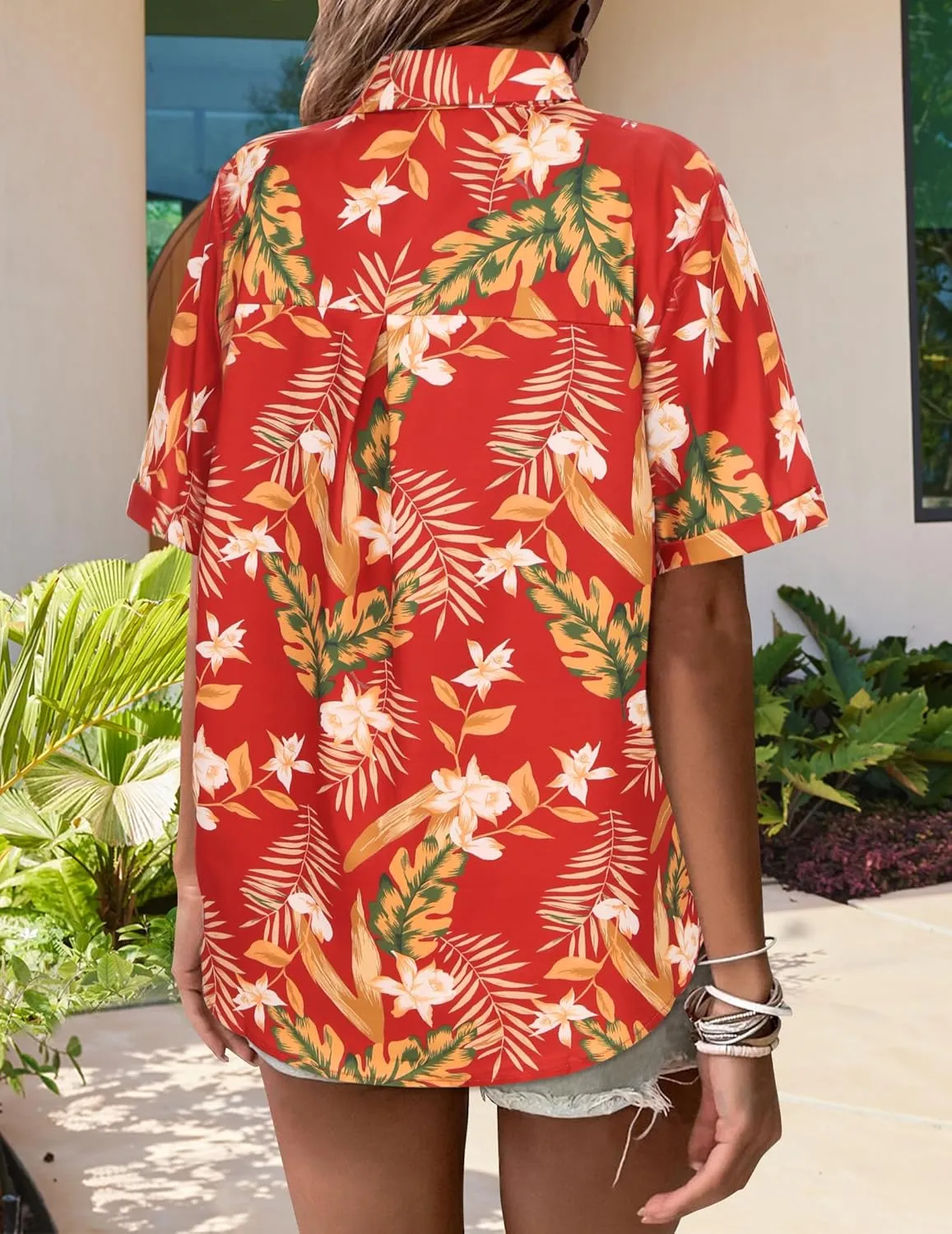 Zeagoo Womens Hawaiian Button Down Shirts Casual Floral Tropical Shirt