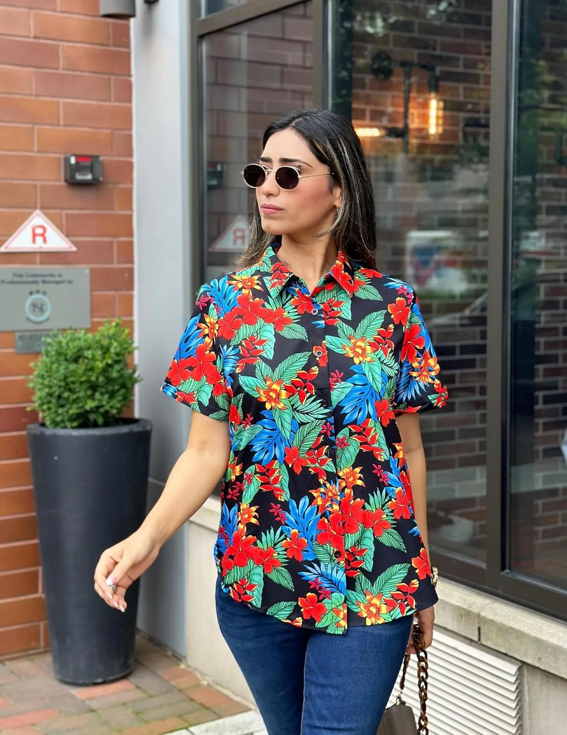Zeagoo Womens Hawaiian Button Down Shirts Casual Floral Tropical Shirt