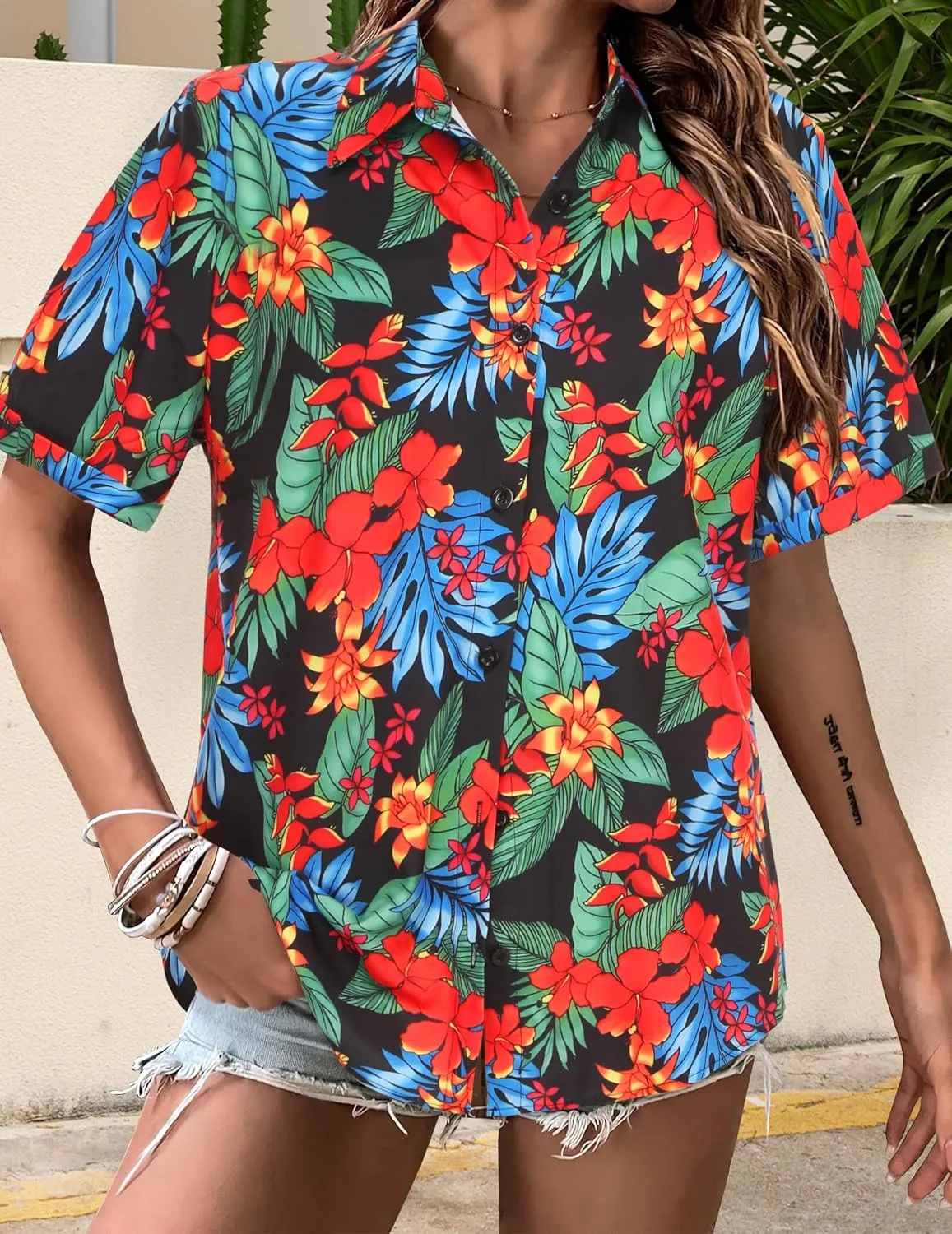 Zeagoo Womens Hawaiian Button Down Shirts Casual Floral Tropical Shirt