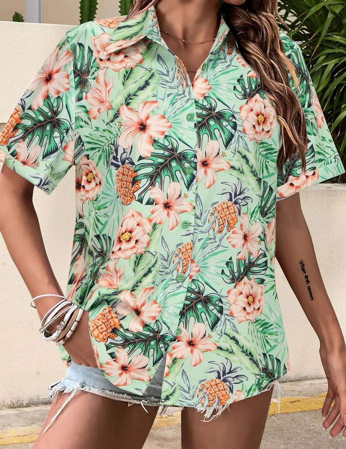 Zeagoo Womens Hawaiian Button Down Shirts Casual Floral Tropical Shirt
