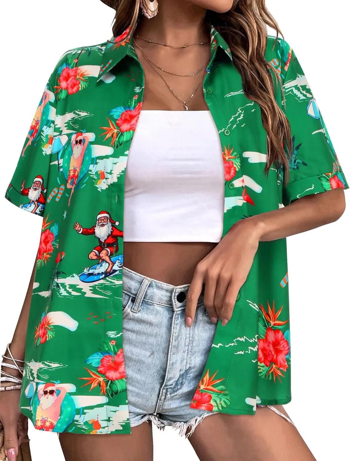 Zeagoo Womens Hawaiian Button Down Shirts Casual Floral Tropical Shirt