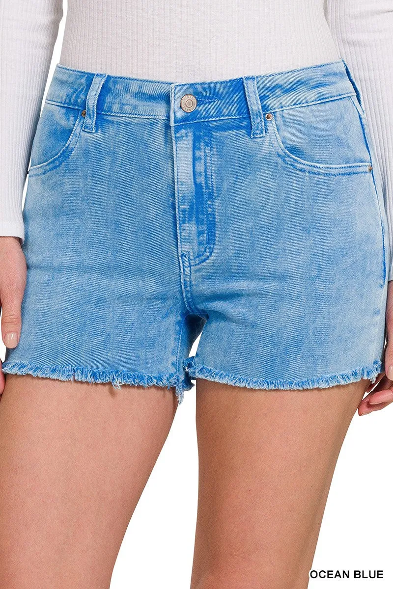Zenana Washed Frayed Cutoff Hem Shorts