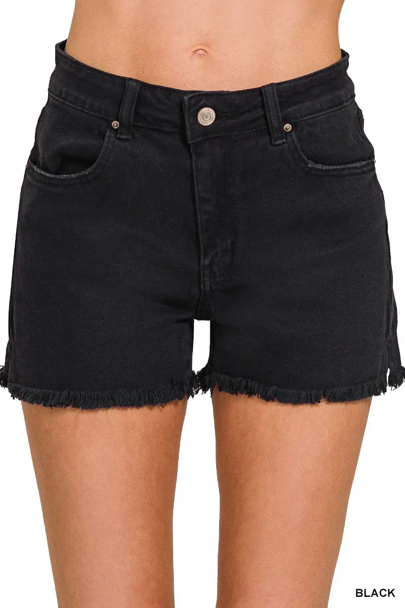 Zenana Washed Frayed Cutoff Hem Shorts