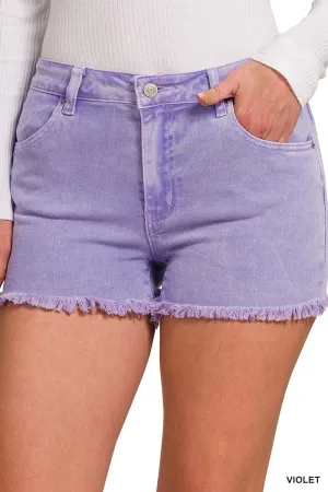 Zenana Washed Frayed Cutoff Hem Shorts