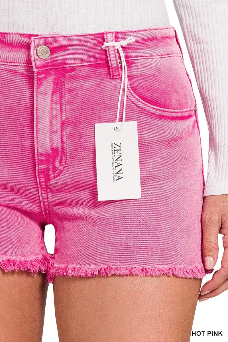 Zenana Washed Frayed Cutoff Hem Shorts