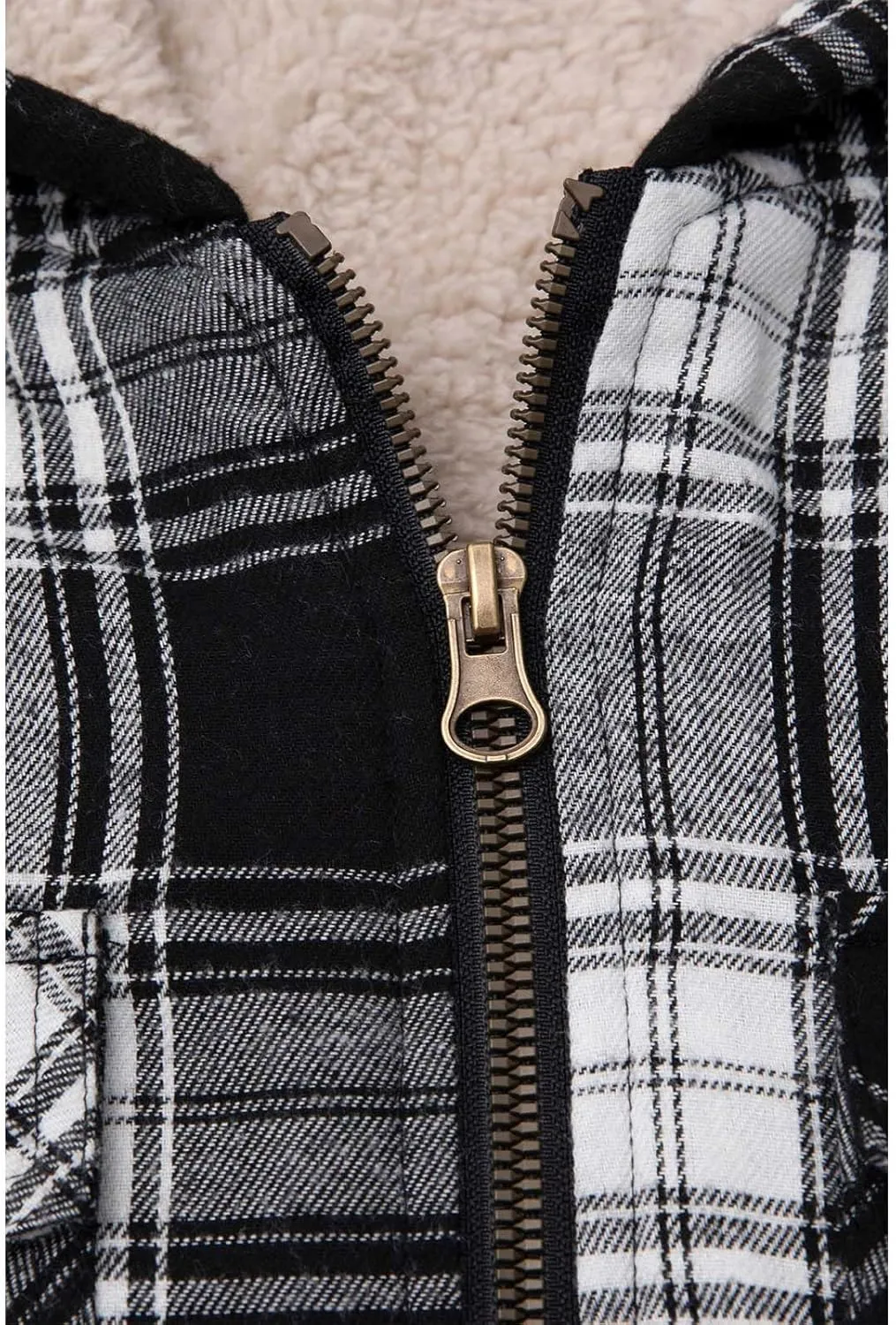 ZENTHACE Boys Sherpa Lined Full Zip Flannel Plaid Shirt Jacket,Cozy Hooded Flannel Shirt with Hand Pockets
