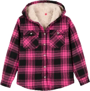 ZENTHACE Girls Hooded Plaid Flannel Shirt Jacket with Hand Pockets,Sherpa Lined Button Down Flannel Shacket Jacket