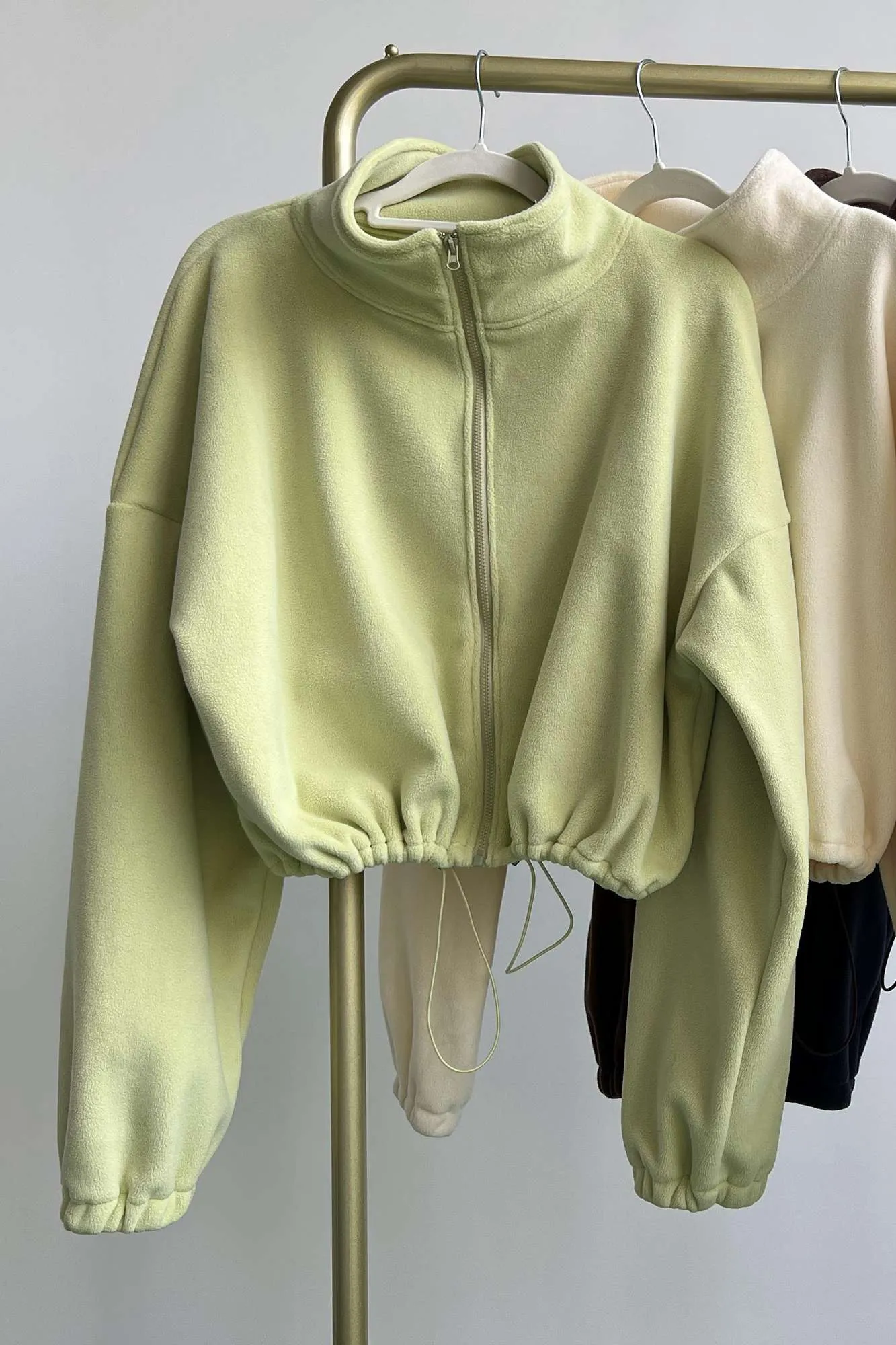 Zip-Up Faux Fur Cropped Sweatshirt