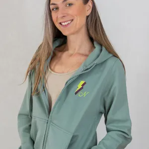 Zipped Rainbow Bolt Hoodie in Dusty Green