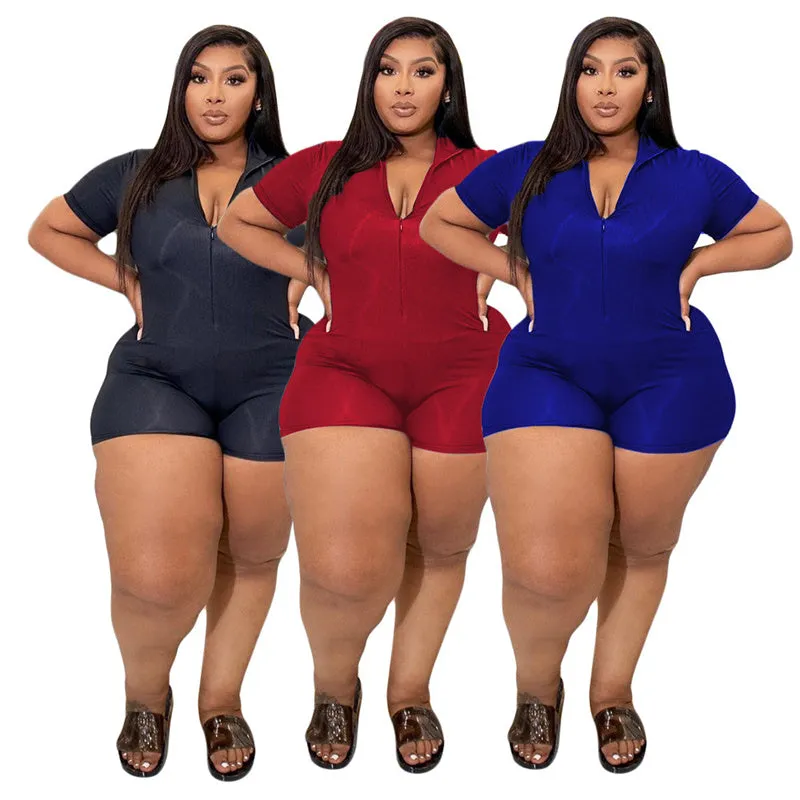 Zipper Jumpsuit Stretch Shorts