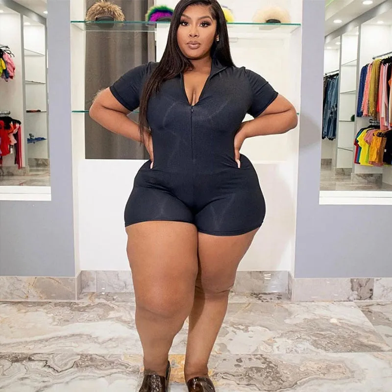 Zipper Jumpsuit Stretch Shorts