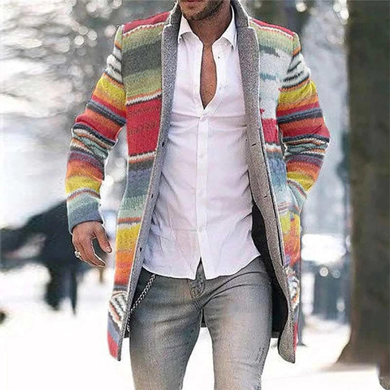 ZYXTIM Men's Floral Pattern Printed Cable Knit Cardigan Shawl Lapel Casual Open Front Button Down Slim Long Sleeve Sweaters