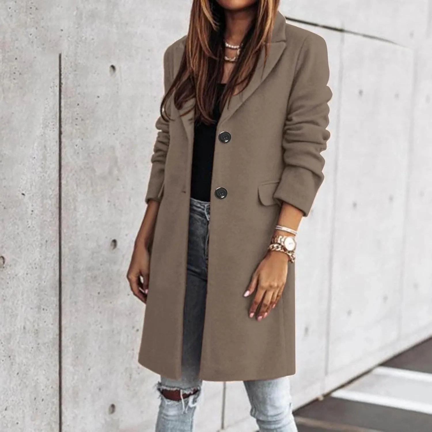 ZYXTIM Womens Classic Coat Lapel Collar Long Sleeve Open Front Two Button Wool Blend Winter Tartan Long Cardigan Jackets