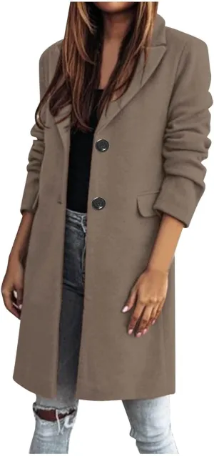 ZYXTIM Womens Classic Coat Lapel Collar Long Sleeve Open Front Two Button Wool Blend Winter Tartan Long Cardigan Jackets